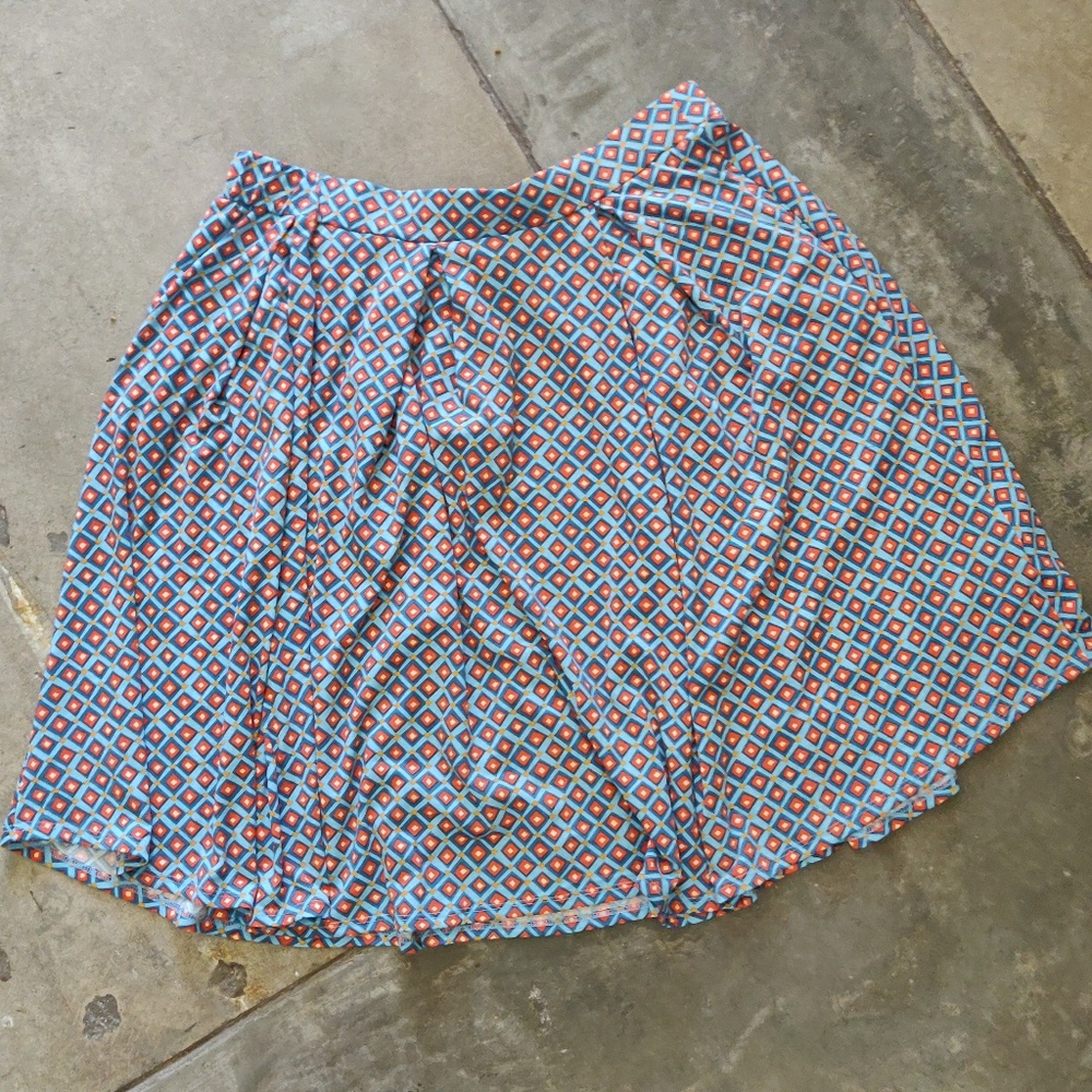 LuLaRoe Madison Geometric Print Skirt Blue & Orange